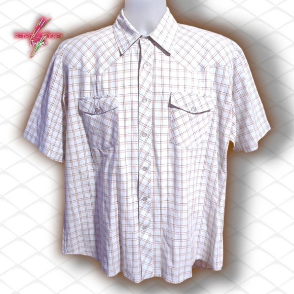 Vintage Western Plaid Snap Front short Sleeve Shirt, Large - Picture 3 of 6